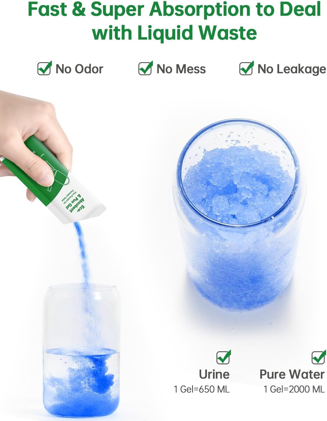 Gel inodoro portátil 20 pzas polvo absorbente camping
