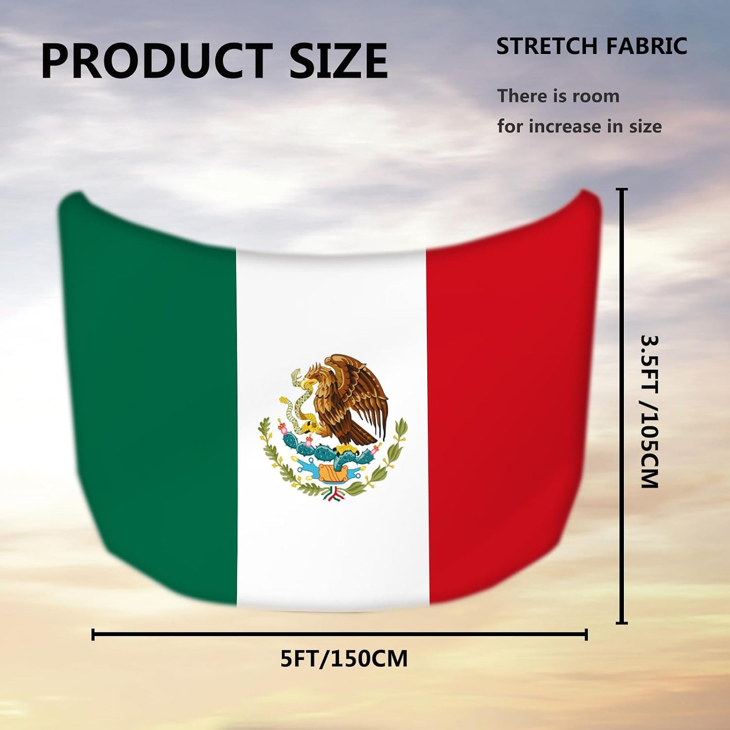 Bandera México cubierta capó auto 3.5x5ft tela elástica
