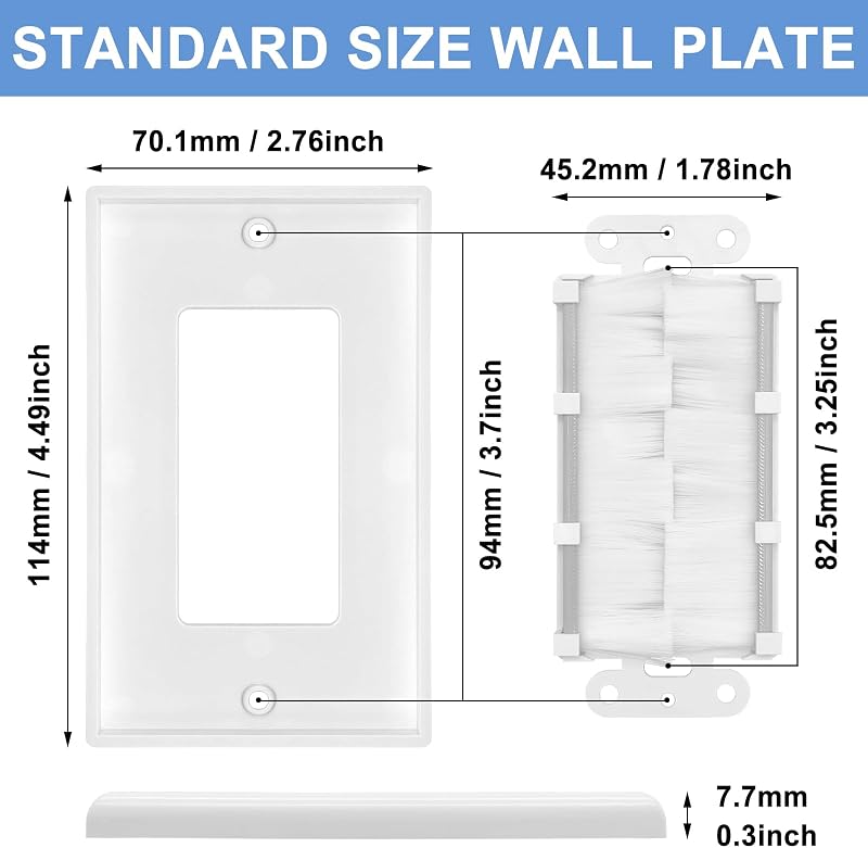 Placa pared cepillo soporte bajo voltaje enchufe TV