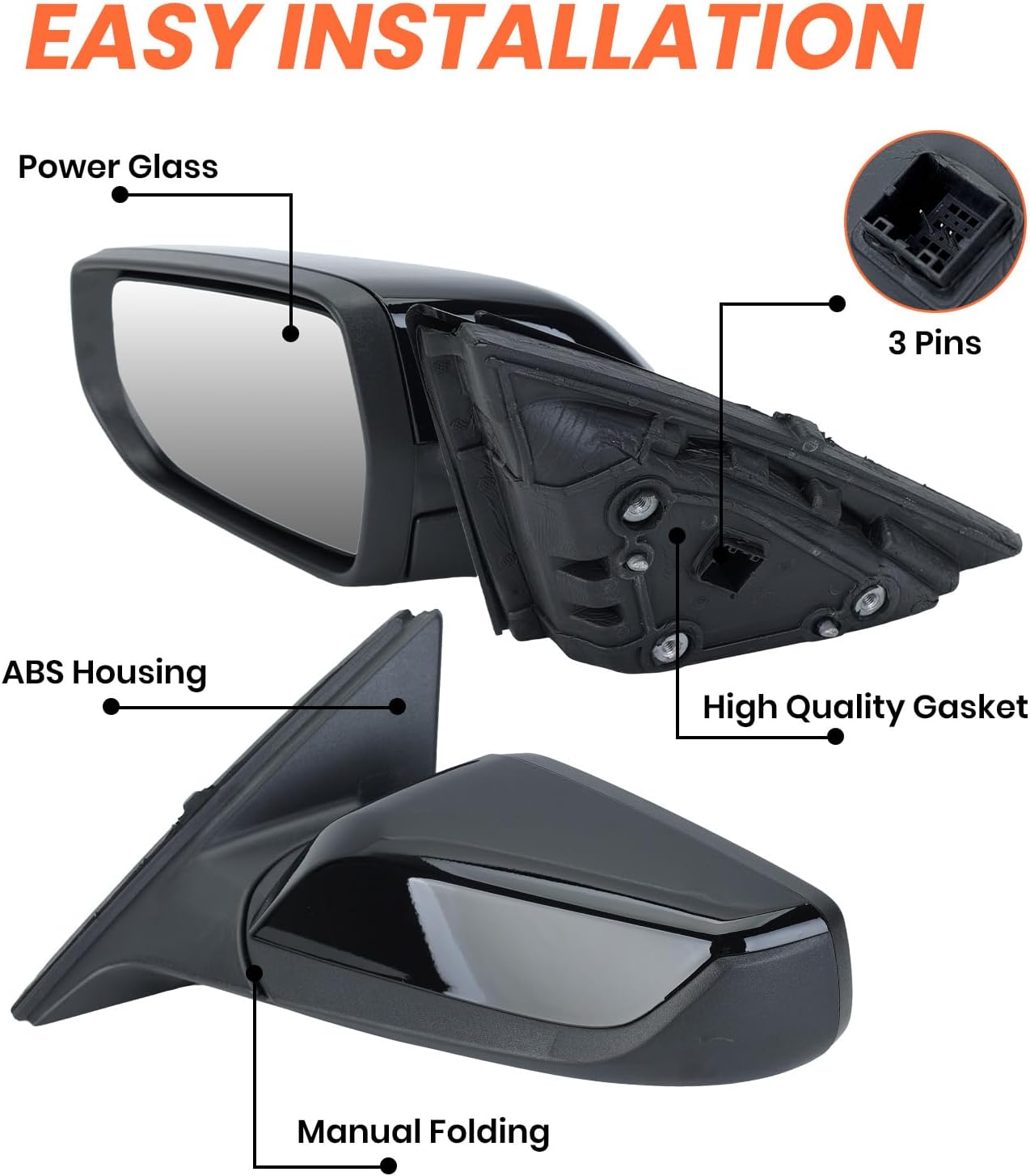 Espejo lateral conductor Chevy Malibu plegable manual negro