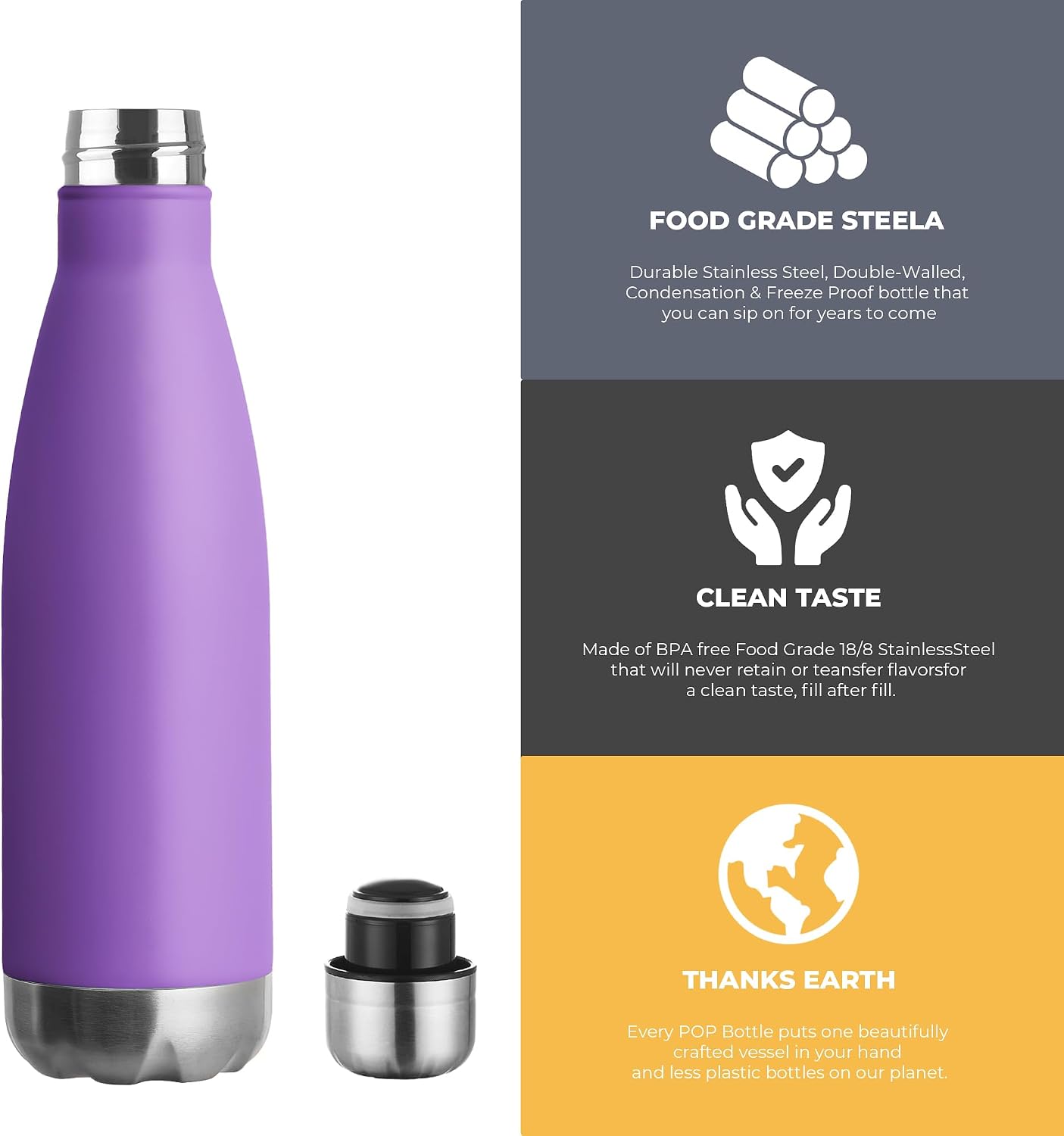 Botella agua deportiva acero inox doble pared 17oz morado