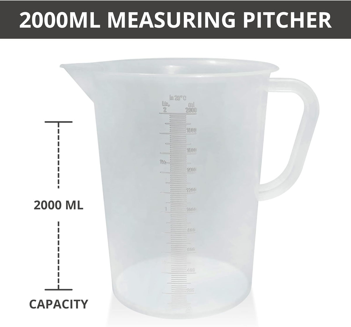 Jarra medición plástico 67.6oz 2L con mango boquilla