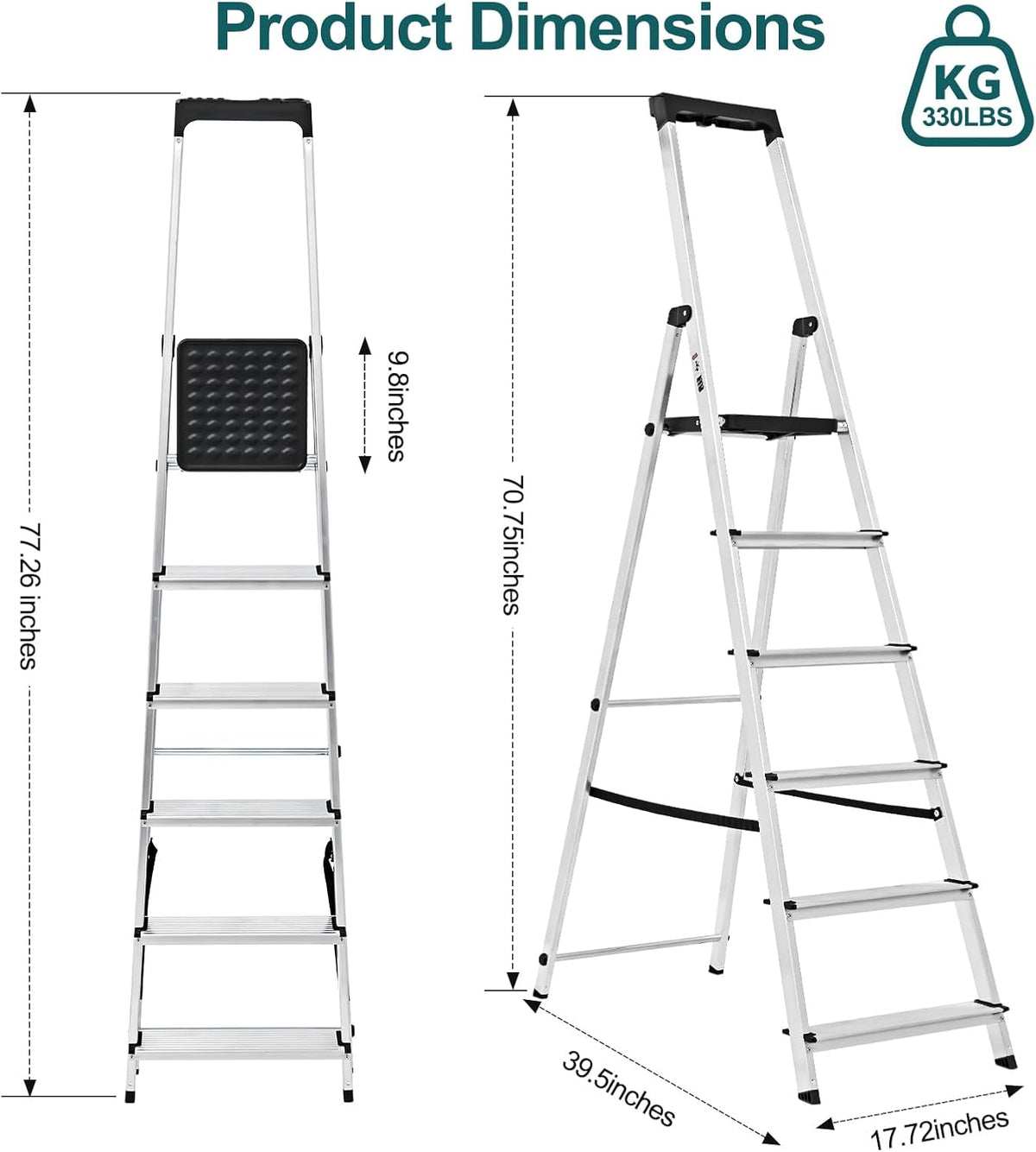 Escalera aluminio 6 escalones plegable antideslizante