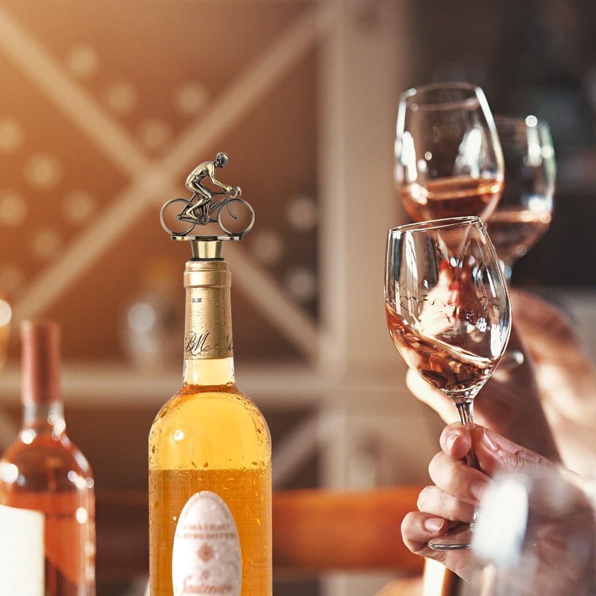 Tapón bronce botella vino regalo ciclista día padre Navidad