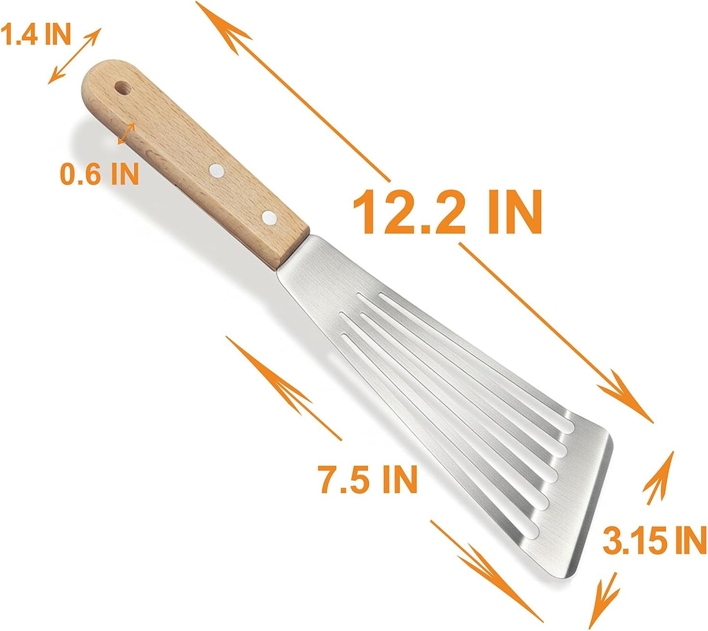Espátula de pescado de acero inoxidable ranurada con mango de madera