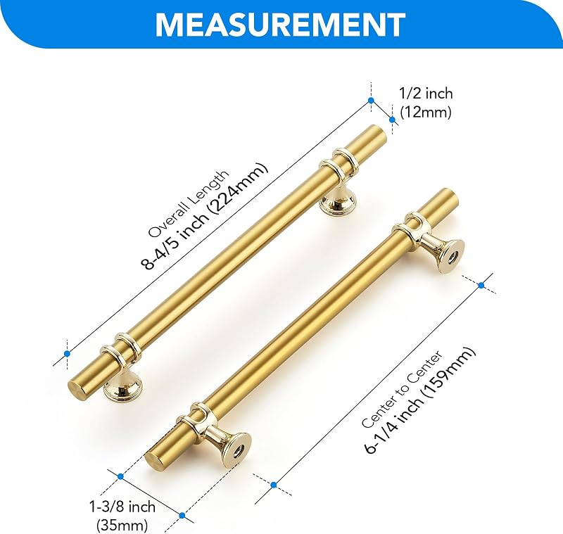 30 Tiradores Latón Cepillado Barra T 6.25" Gabinetes