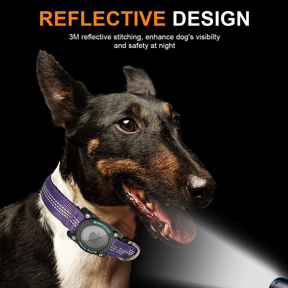 Collar perro con AirTag impermeable IPX8 morado XL
