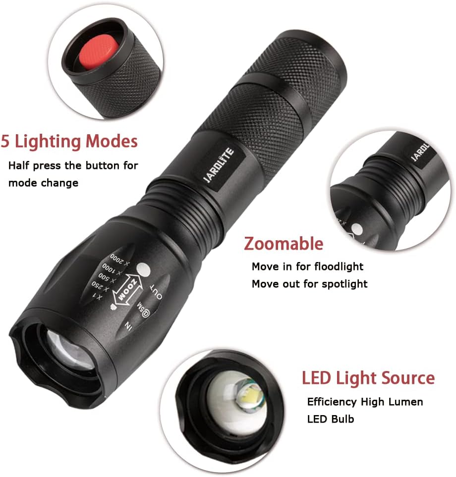 Linterna LED táctica ajustable 5 modos resistente agua 2uds