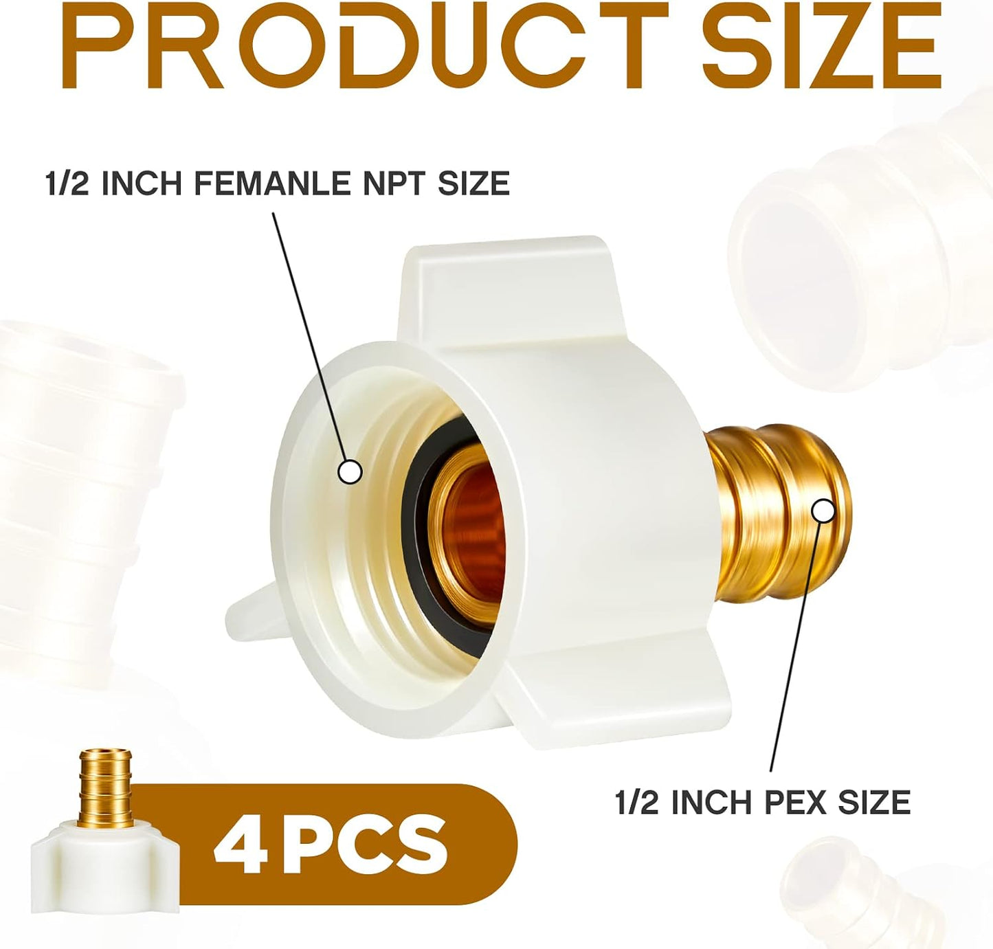 4 Accesorios PEX 1/2pulg Codo Giratorio Latón Grifo