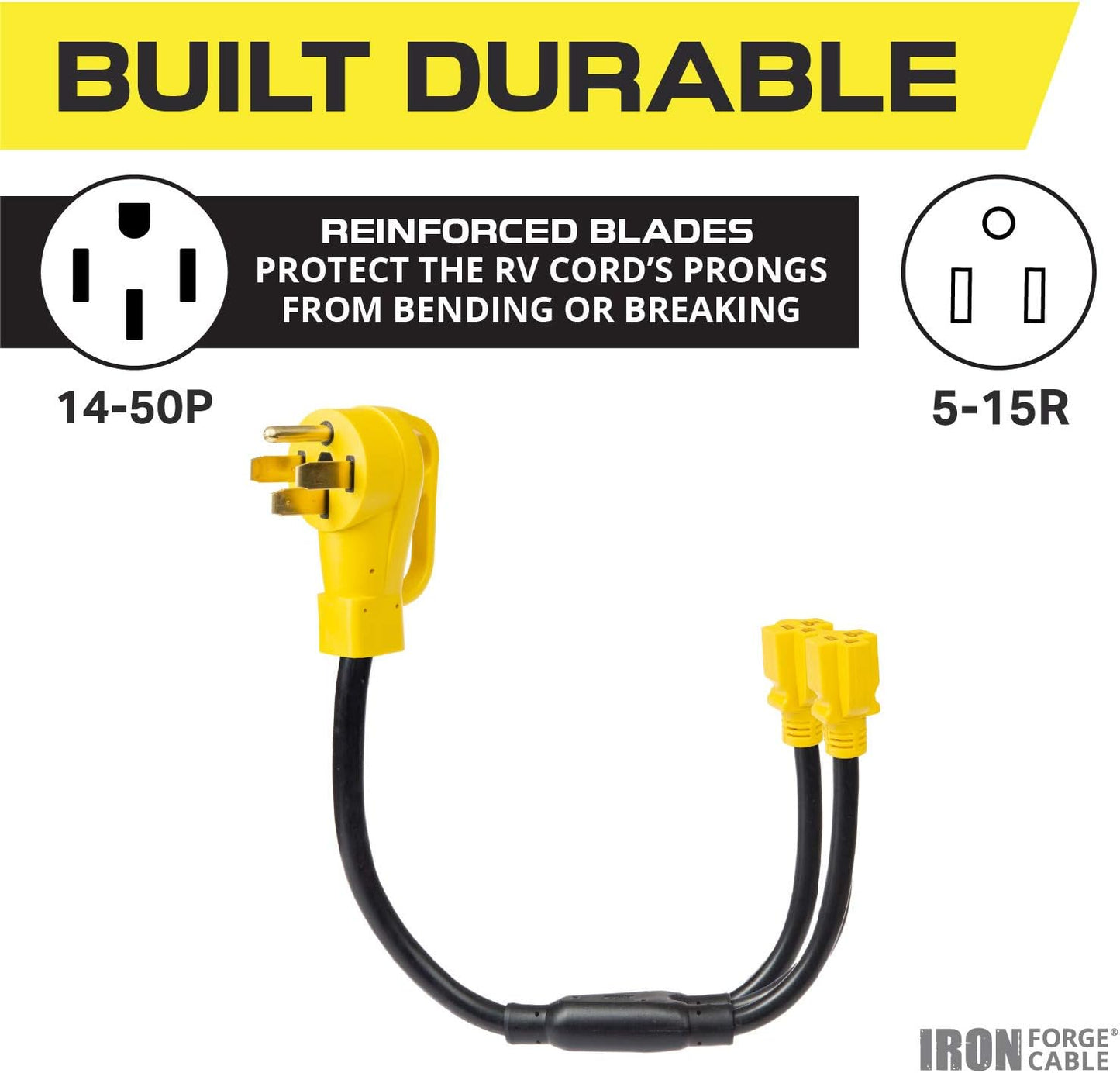 Adaptador enchufe macho a 2 hembra 5-15R 2.5pies amarillo
