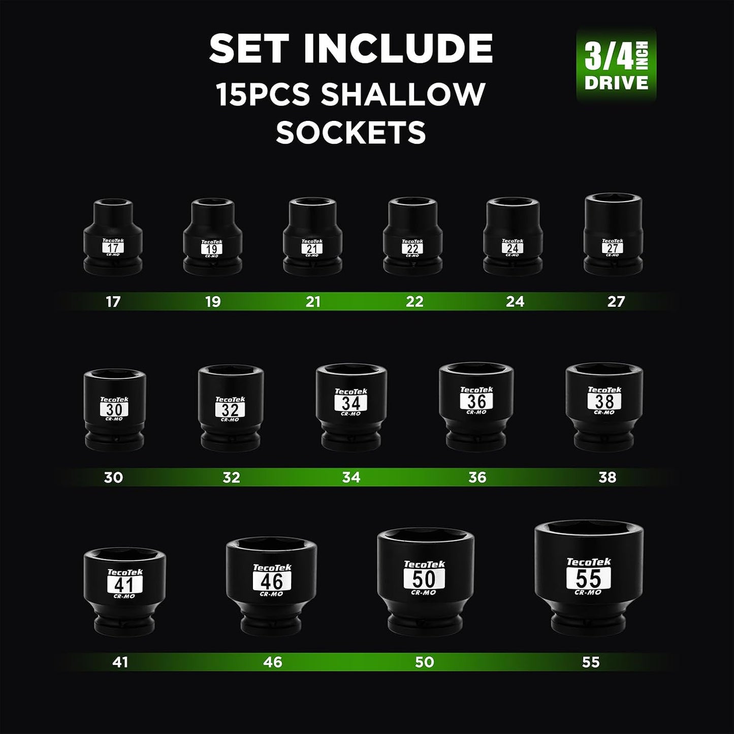 Set 15 Pzas Enchufes Impacto 17-55mm CR-MO Estuche