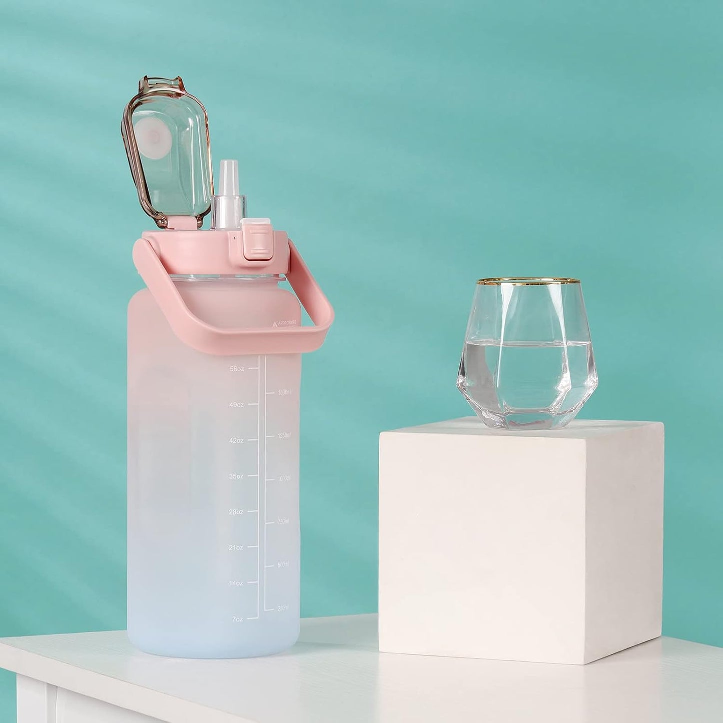 Botella agua motivacional con pajita 64oz rosa azul