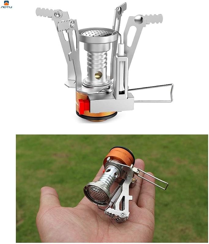 Estufa camping portátil encendido piezoeléctrico resistente viento