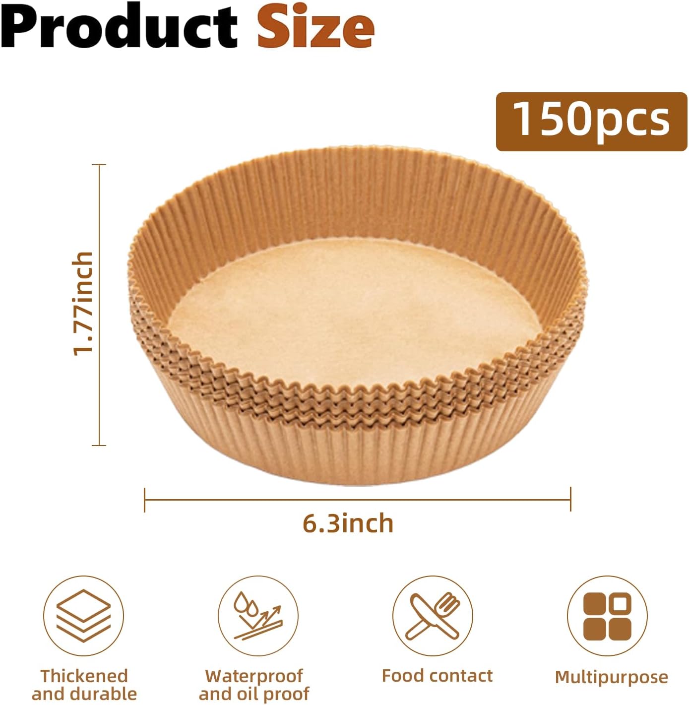 150 Forros Freidora Aire Pergamino 8pulg Antiadherente 5-8qt