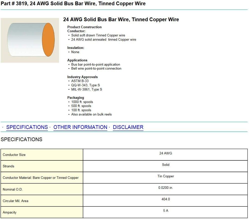 Cable conexión 24 AWG barra cobre estañado 100pies