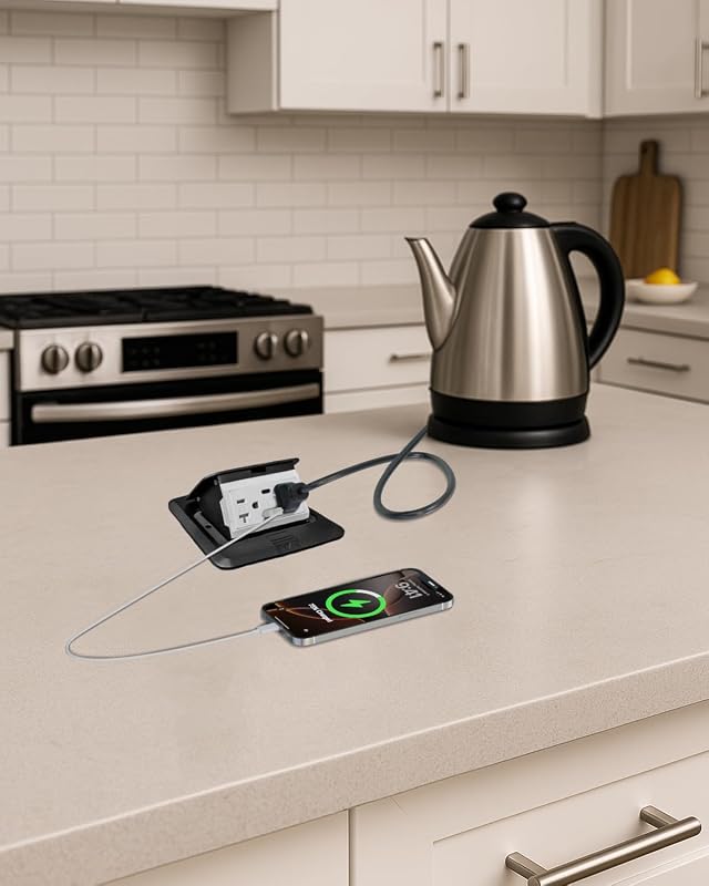 Toma corriente piso cocina con cubierta acero inox 20amp USB