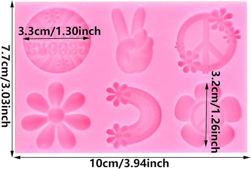 Moldes silicona decoración pasteles flores arco iris retro hippie