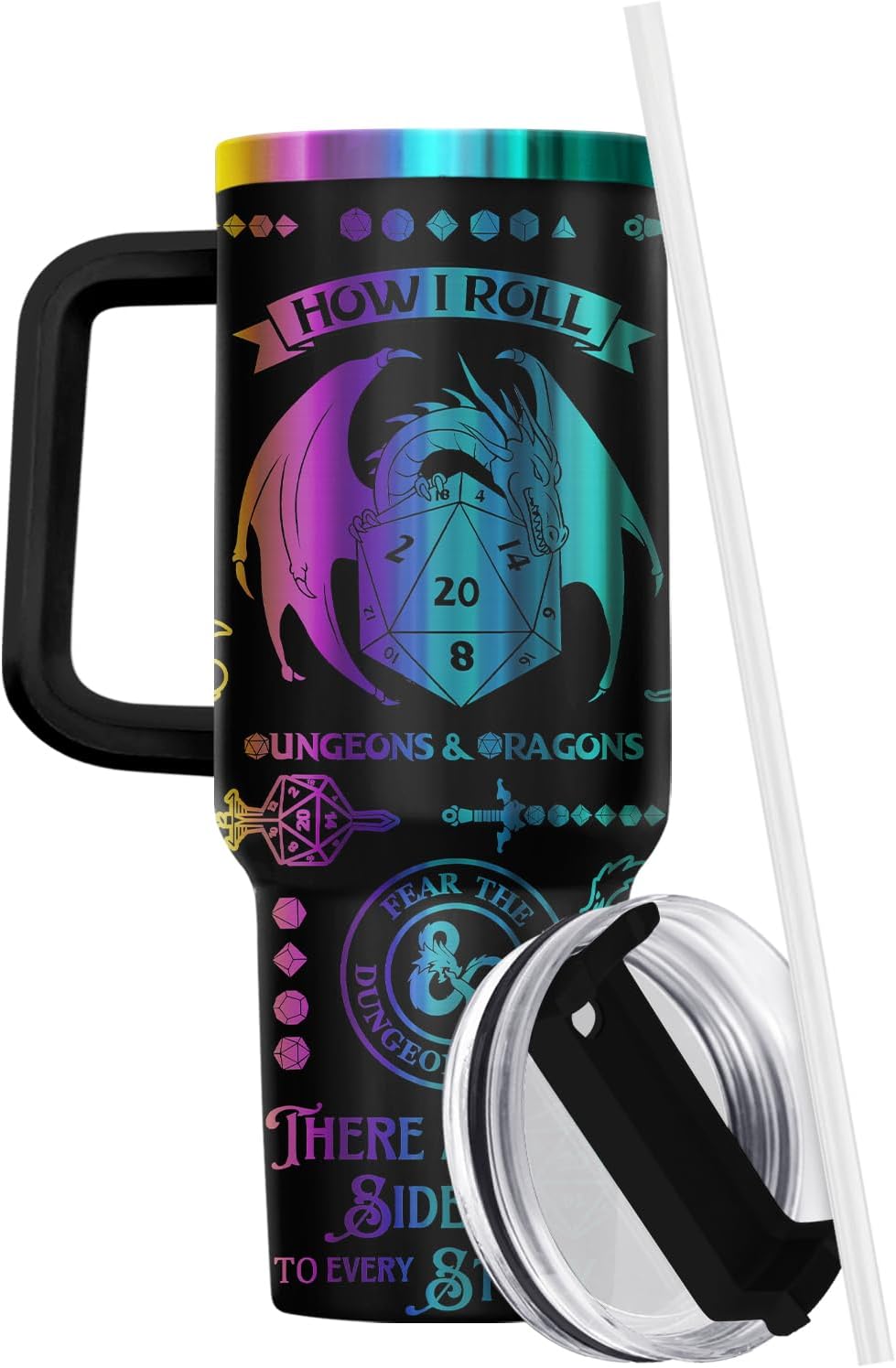Vaso con asa y pajita 40oz grabado dragón regalo jugador