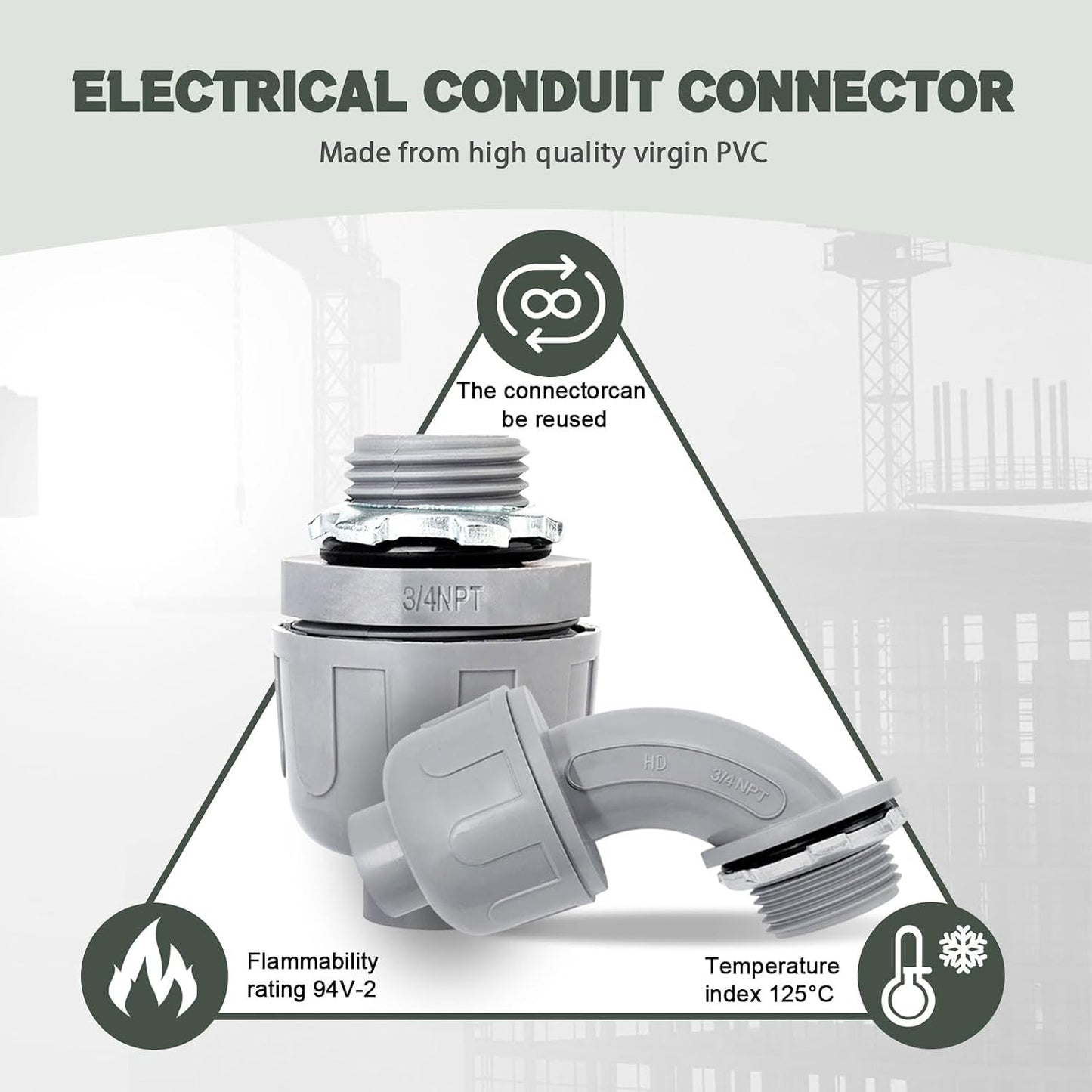 Conector hermético 3/4pulg pack 30 accesorios PVC