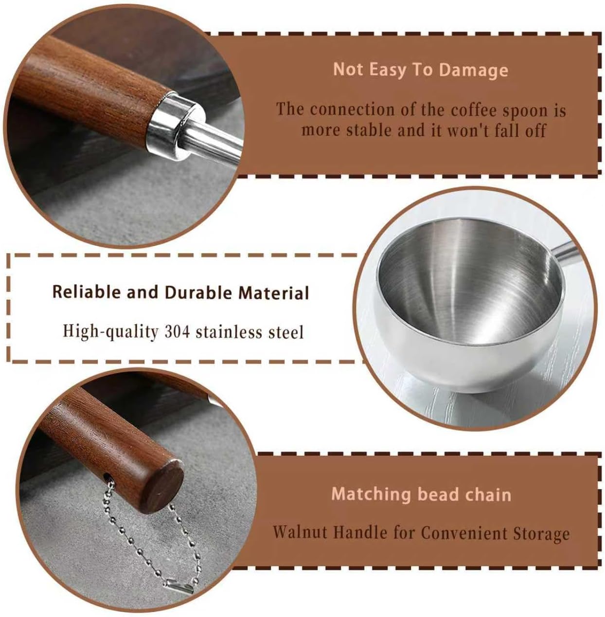 2 Cucharas Medidoras Café Acero Inox 304 Mango Madera