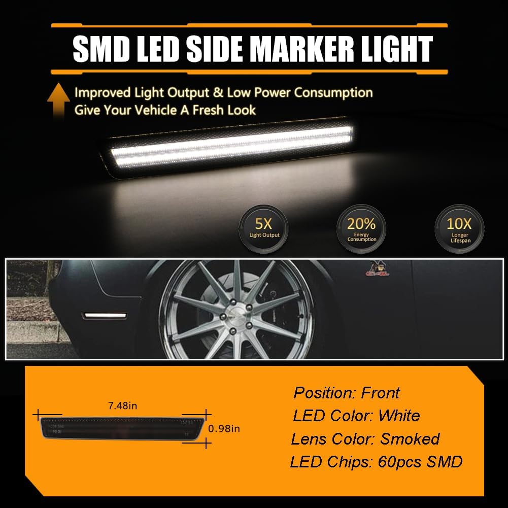 Luces LED laterales Dodge Challenger 15-23 con lente ahumada