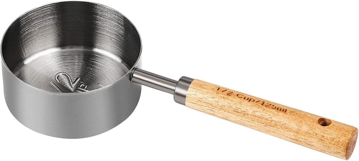 Taza medidora acero inox 125ml mango madera gris