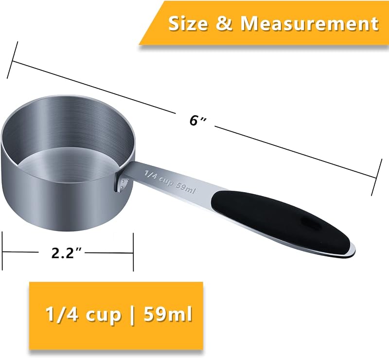 Taza medidora 1/4 taza con agarre silicona y cucharilla acero inox