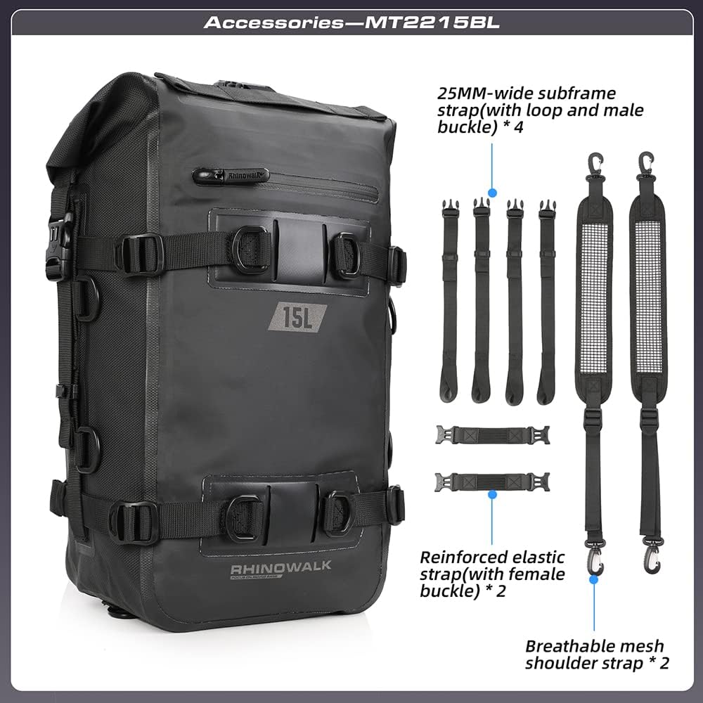 Bolsa trasera motocicleta 15L impermeable profesional negro