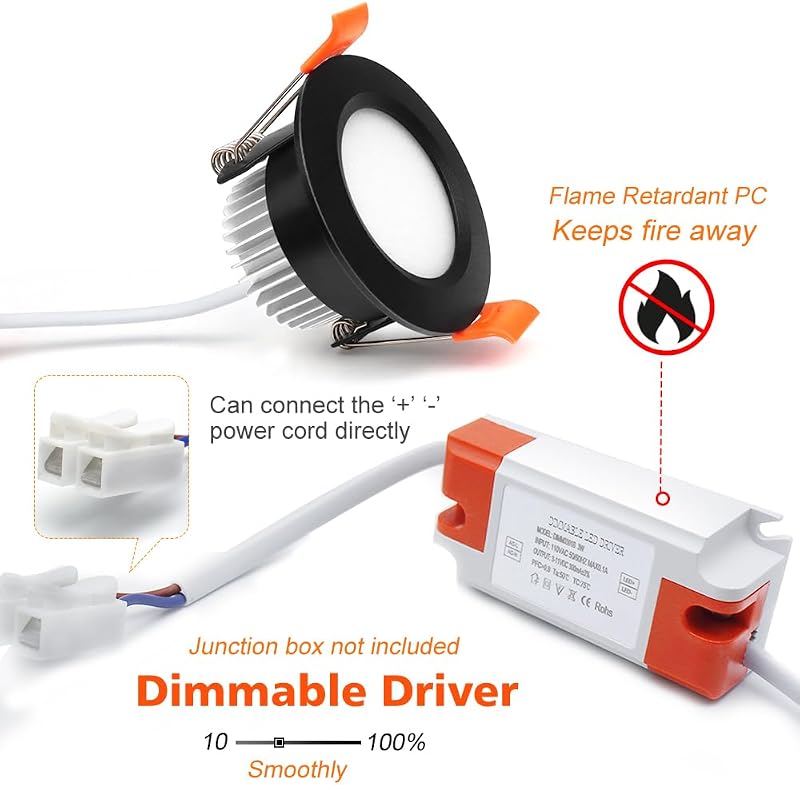 Downlight LED 2" 3W 4000K negro 32 luces empotrables