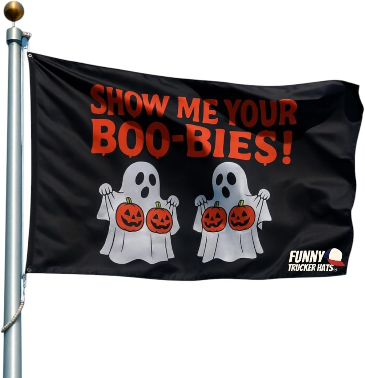 Bandera Halloween 3x5ft Fantasma Show Me Your Boo-Bies