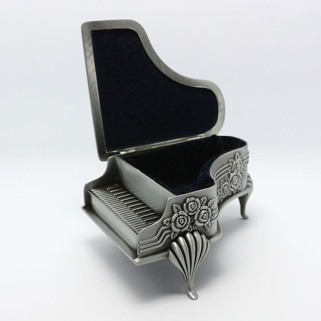 Joyero piano vintage con escultura rosa
