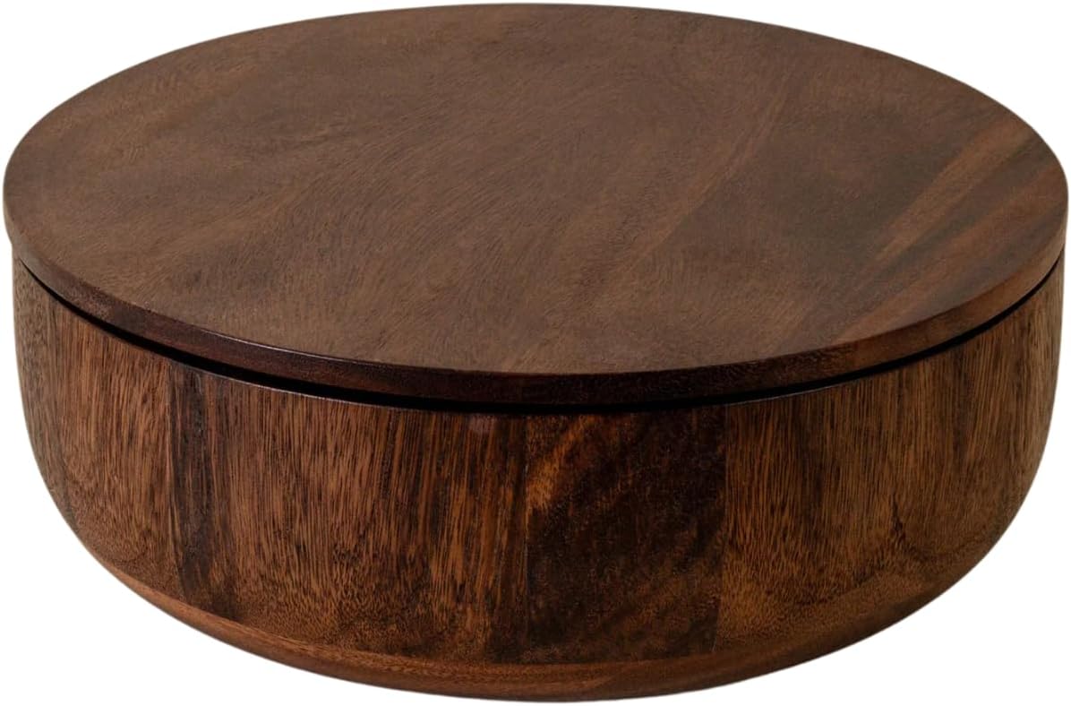 Ensaladera madera nogal grande con tapa mesa moderna