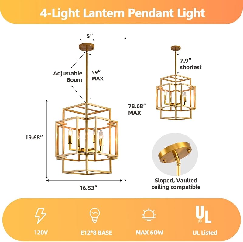 Candelabro dorado 4 luces colgante moderno ajustable