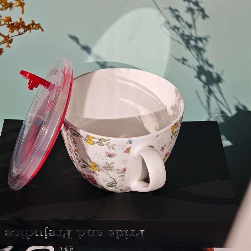 Taza sopa porcelana hueso 21oz con tapa microondas