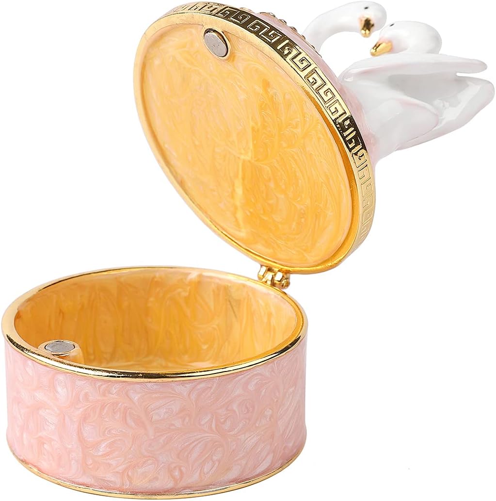 Caja cisne bisagras cristal esmaltado decorativa rosa