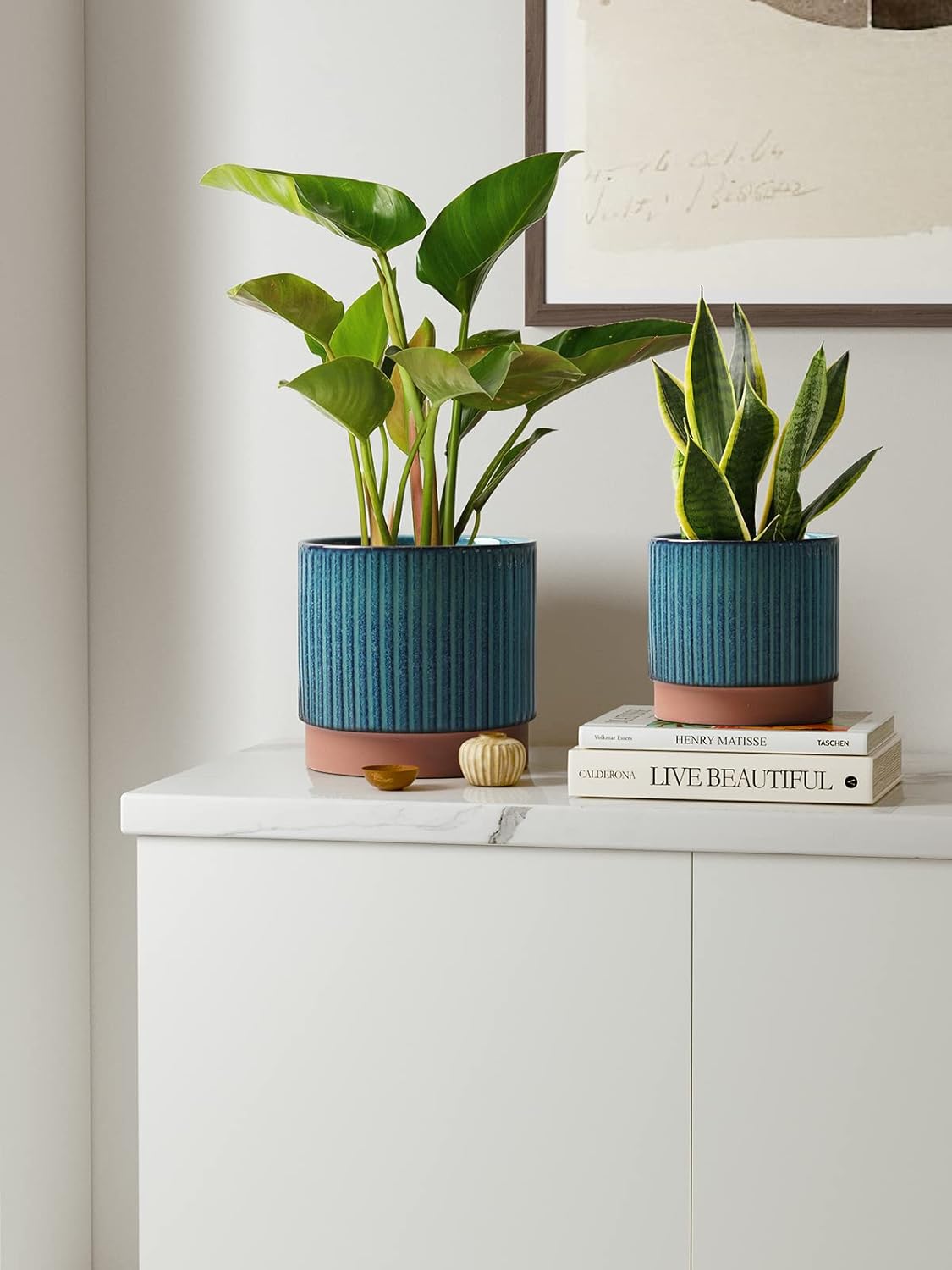 Macetas cerámica con drenaje 3 pzas 8x6.7pulg plantas flores