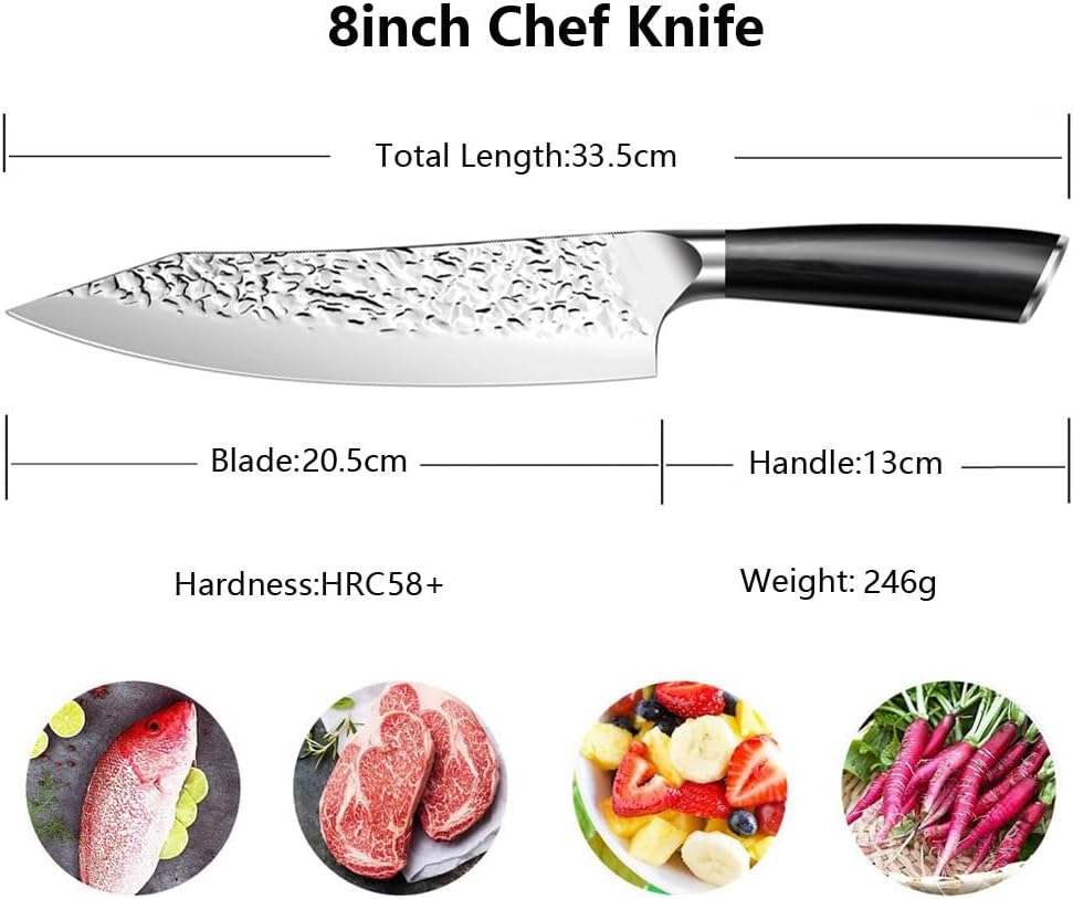 Cuchillo chef 8pulg acero inox carbono mango madera caja regalo