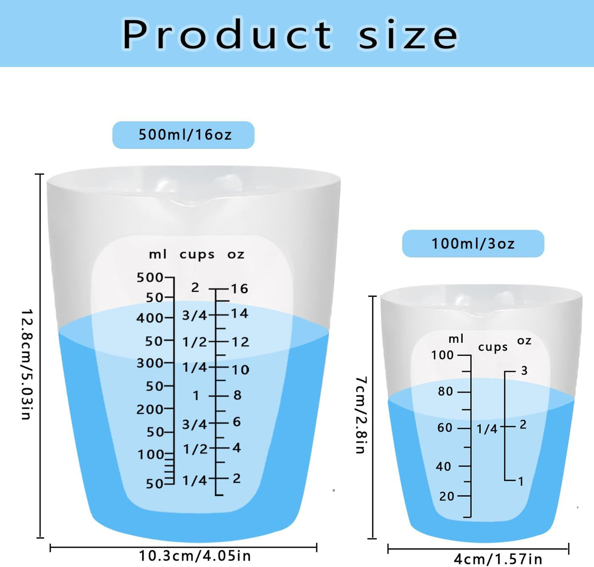 Taza medidora silicona 500ml y 3.4oz para resina reutilizable