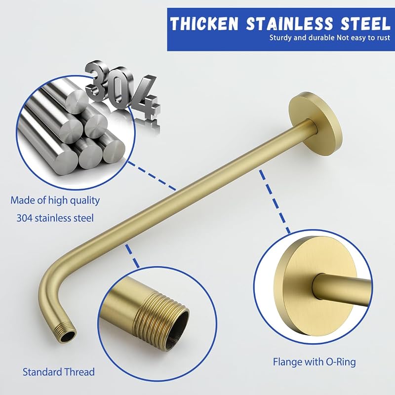 Brazo ducha acero inox 16" oro cepillado