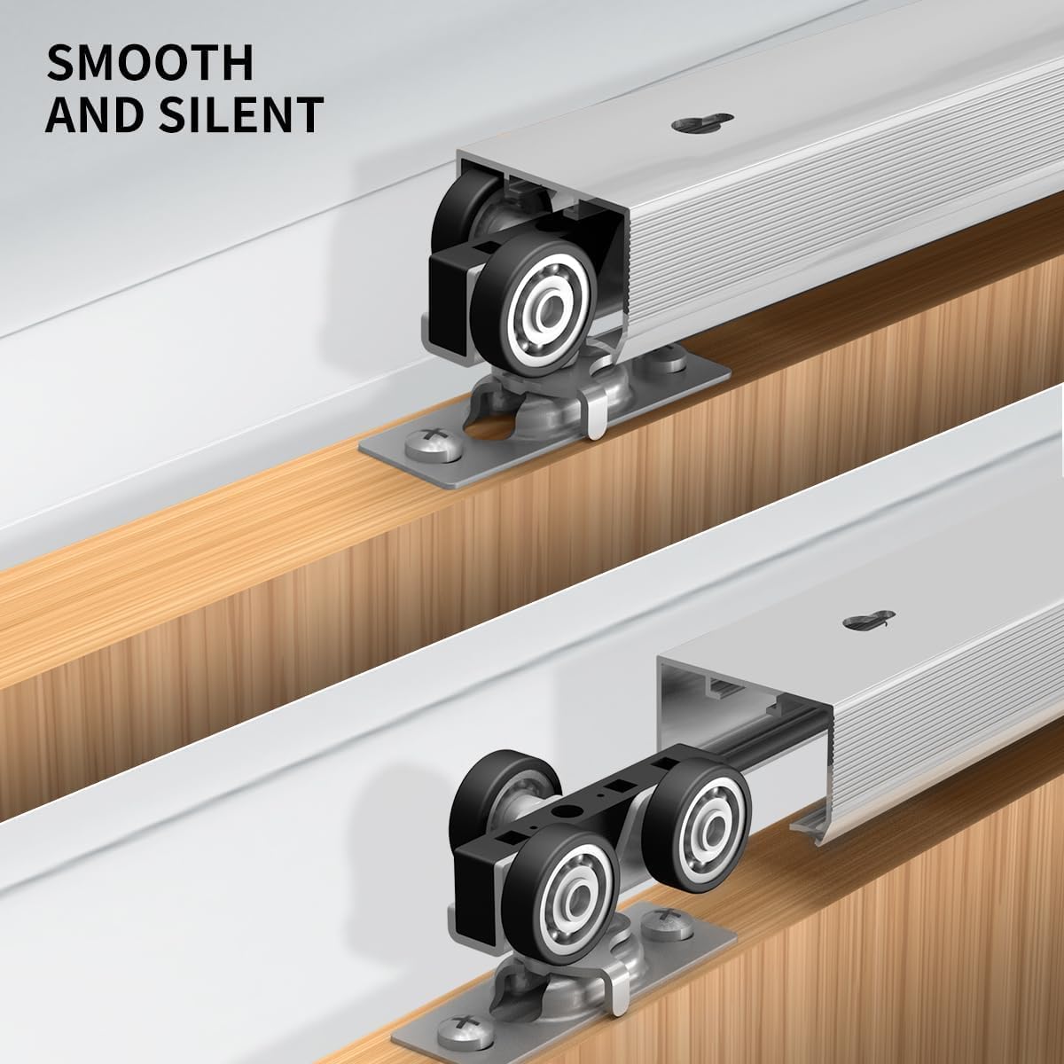 Set rieles puerta bolsillo 72" aluminio color plateado