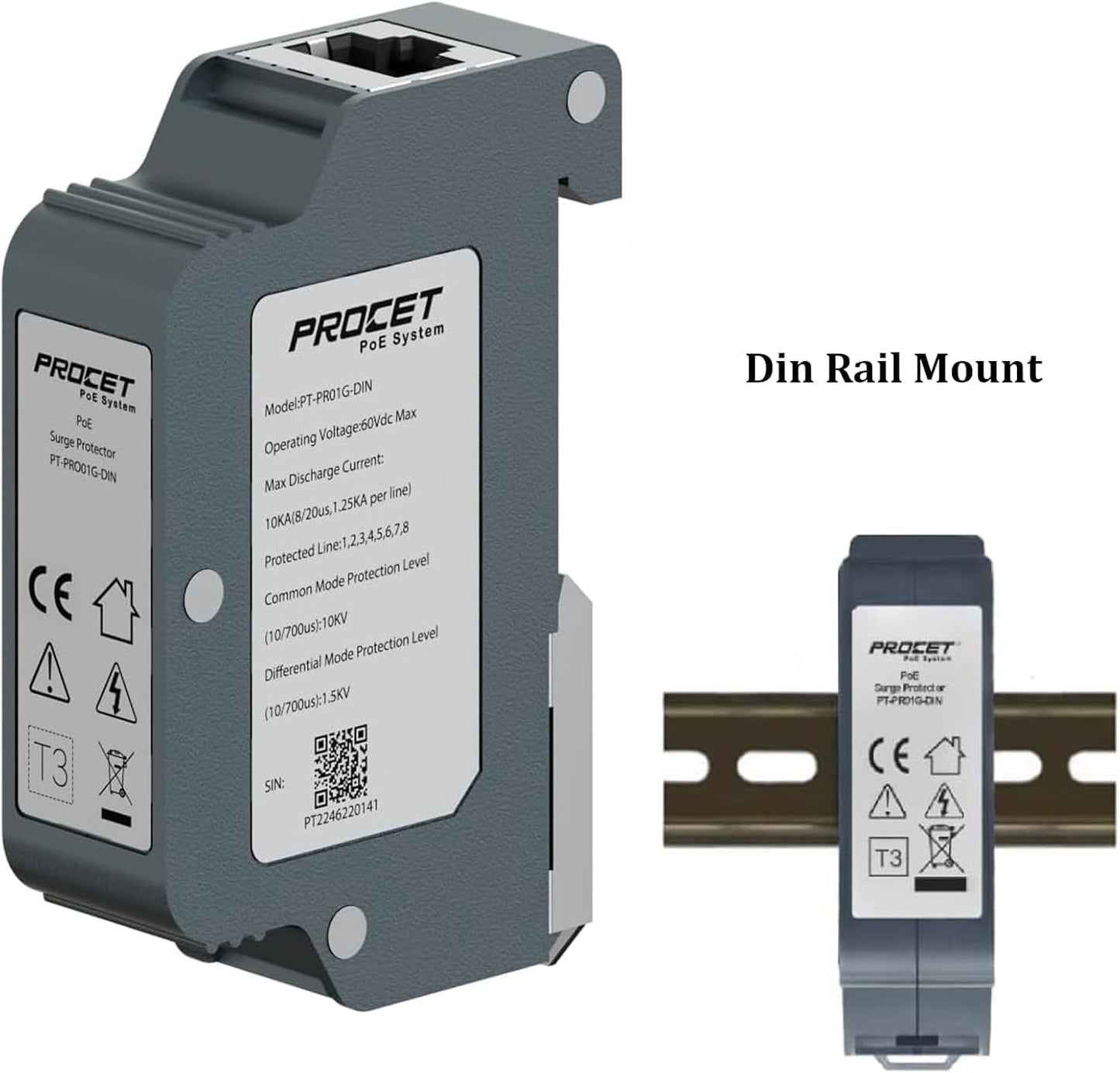 Protector sobretensiones Ethernet riel DIN 20kV 10Gbps POE