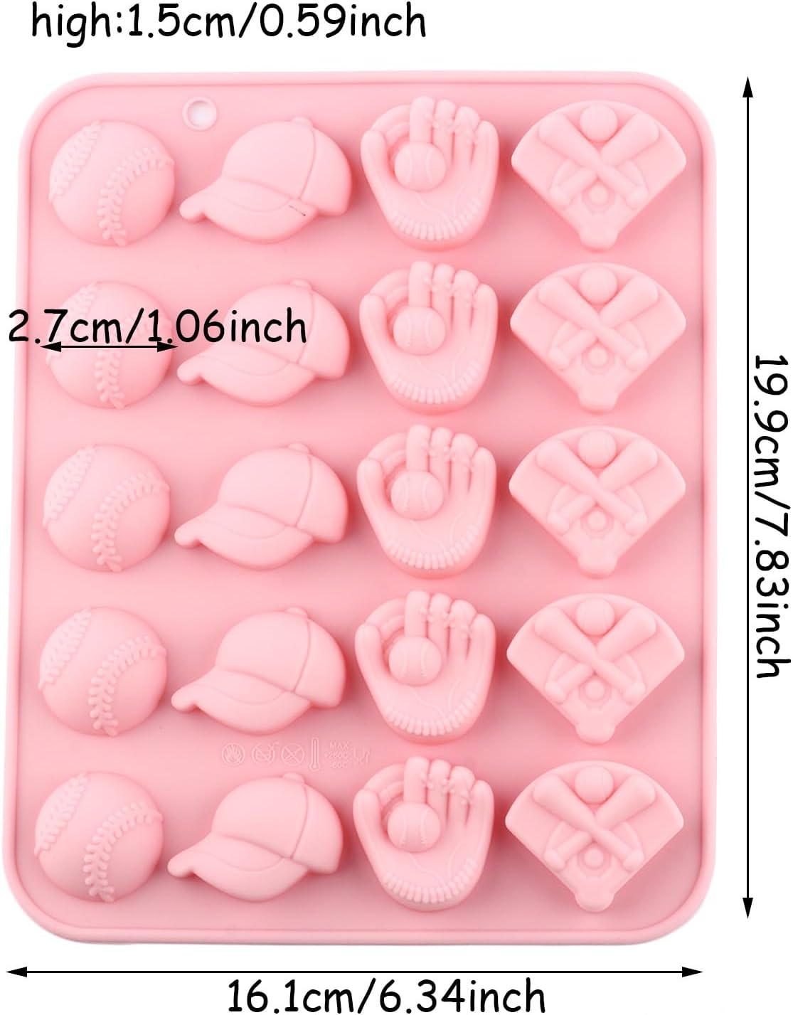 Moldes silicona dulces béisbol 20 cavidades para cupcakes