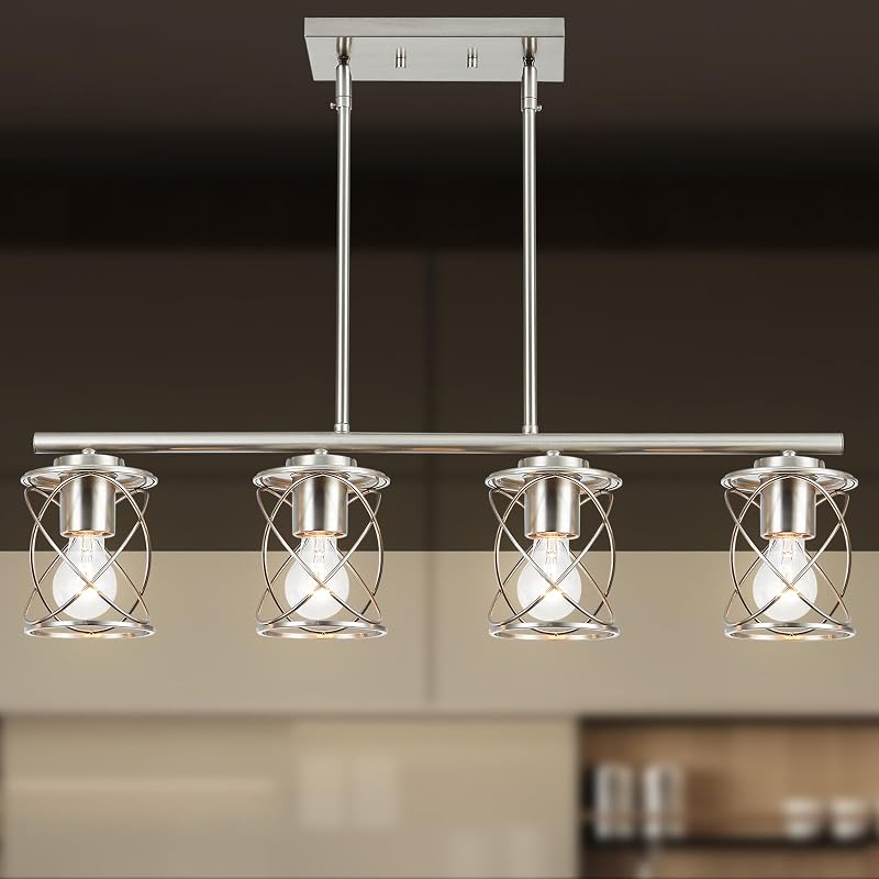 Lámpara colgante isla cocina 4 luces níquel cepillado