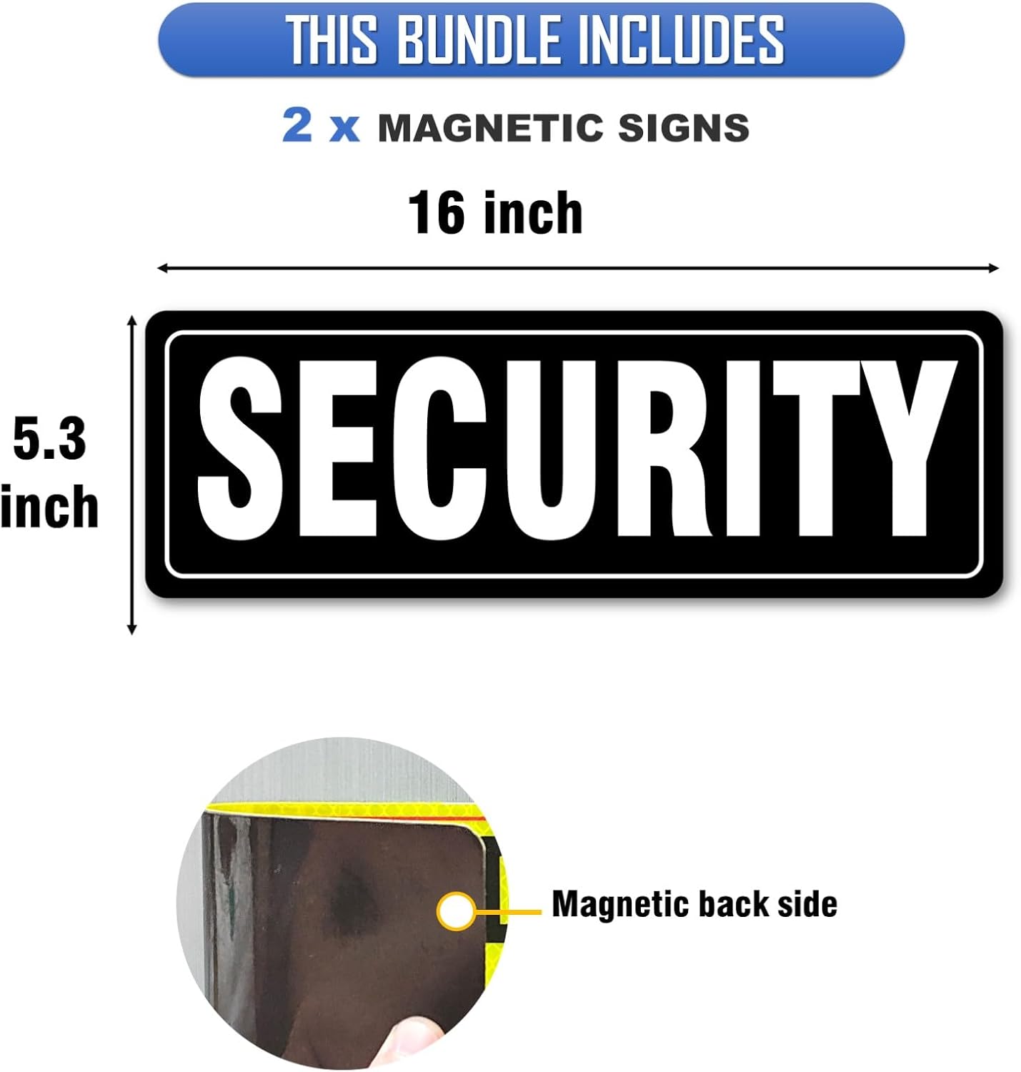 Letrero magnético seguridad vehículos 16x5.3" set 2 negro