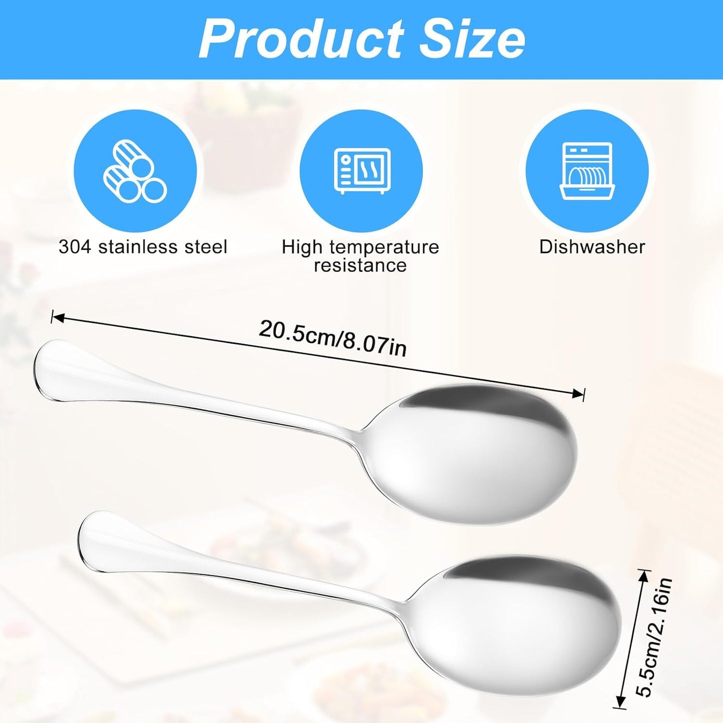 2 Cucharas Acero Inox 8pulg Bufé Utensilio Metal Plateado