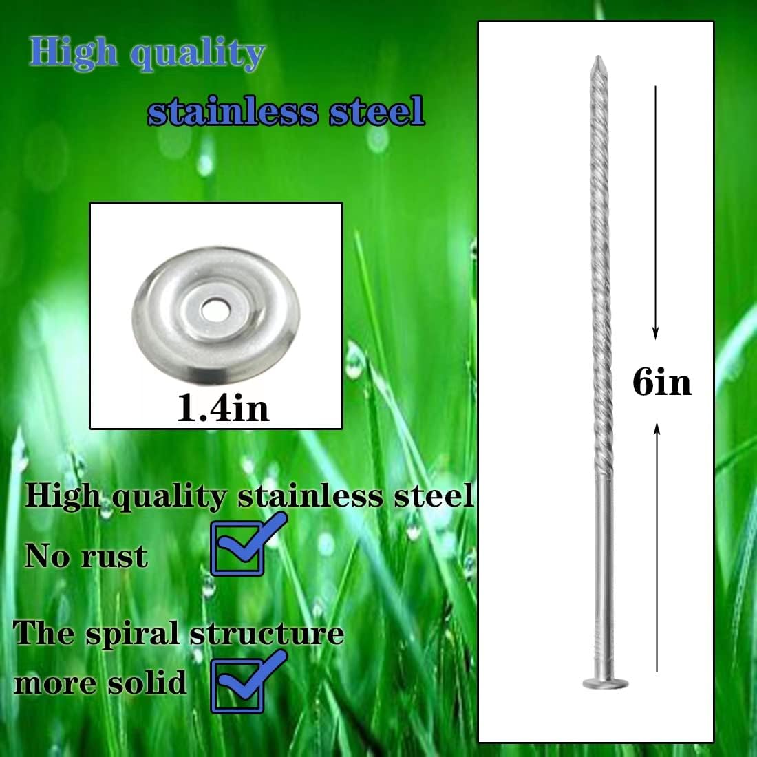 6 Estacas Acero Inox Espiral para Fijar Alfombras Caravana