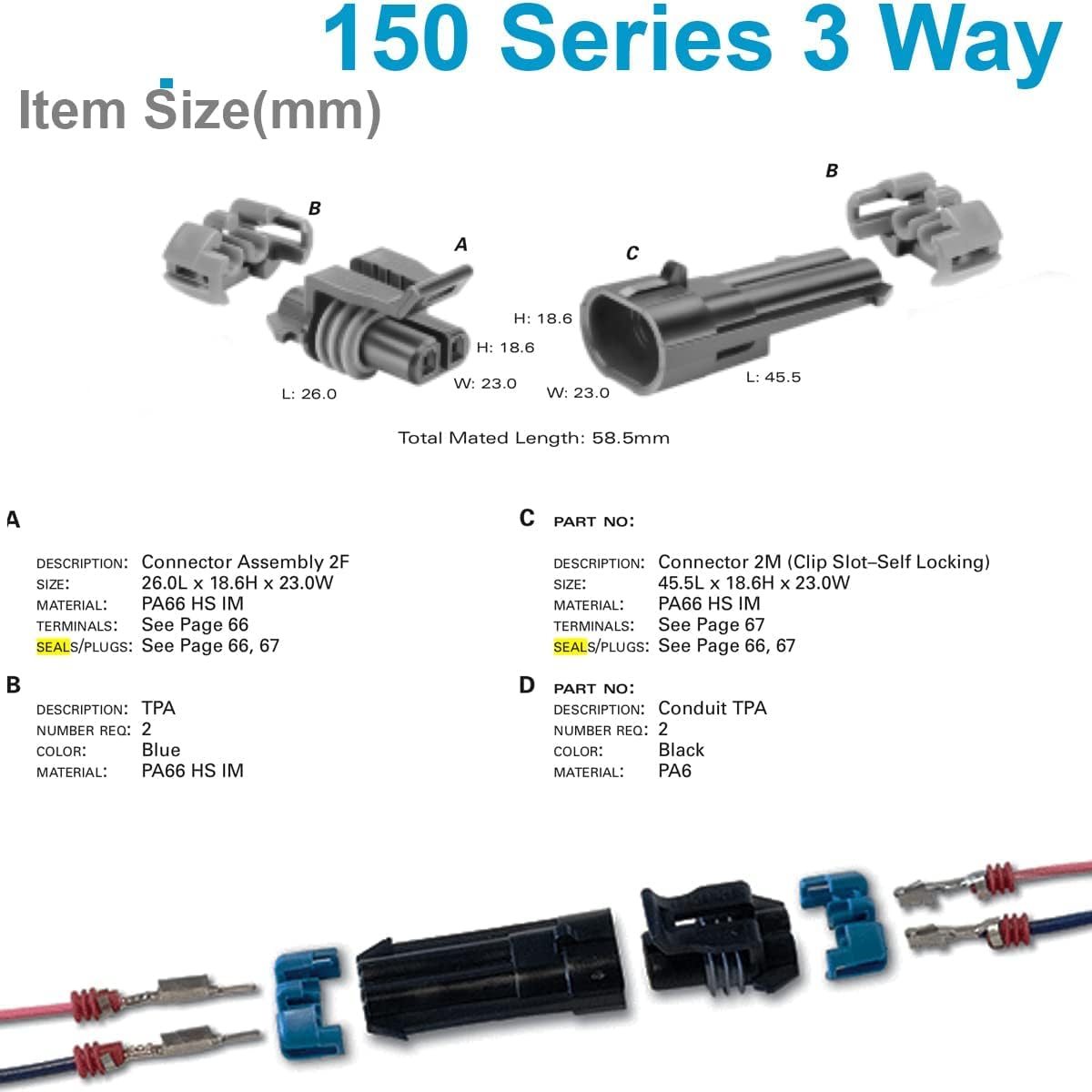 Pack 2 conectores 2 vías 16V 14A 16-18 AWG Metri-Pack