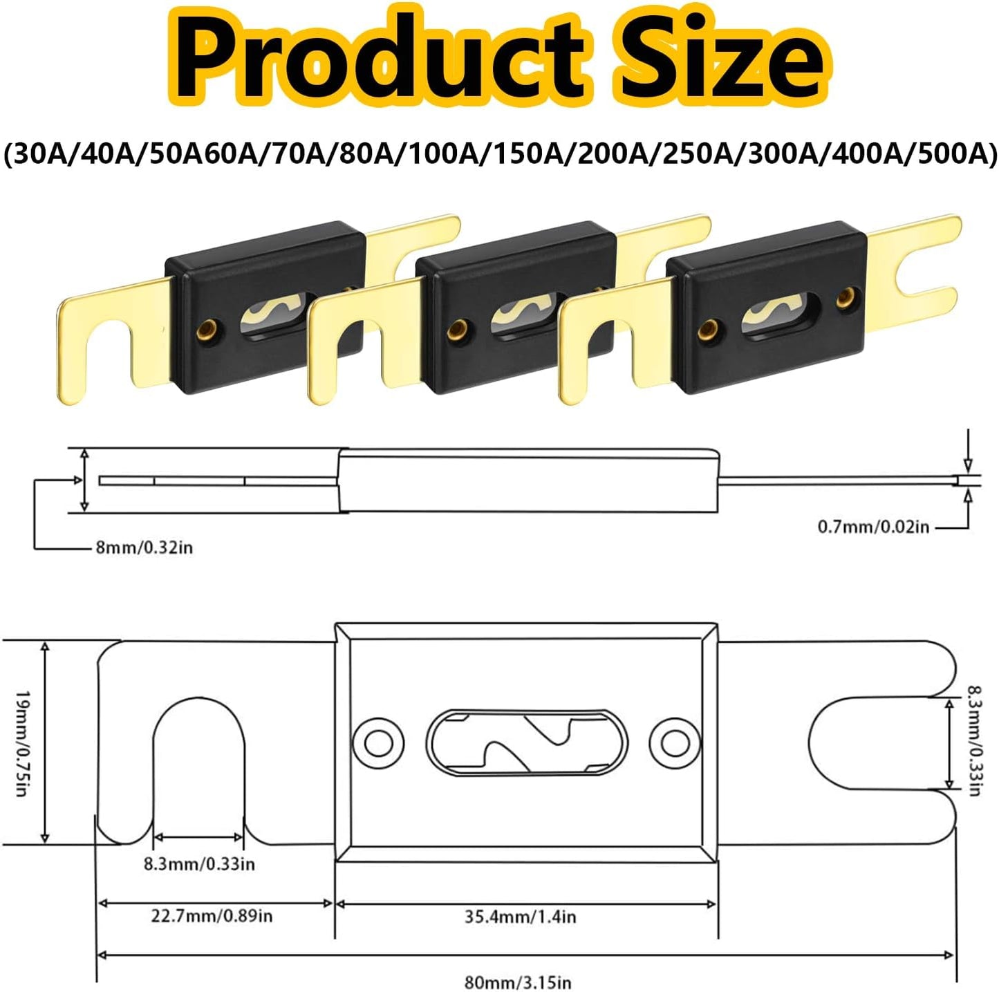 6 Pzas Fusibles ANL 100A para 12V 24V Audio Vehicular
