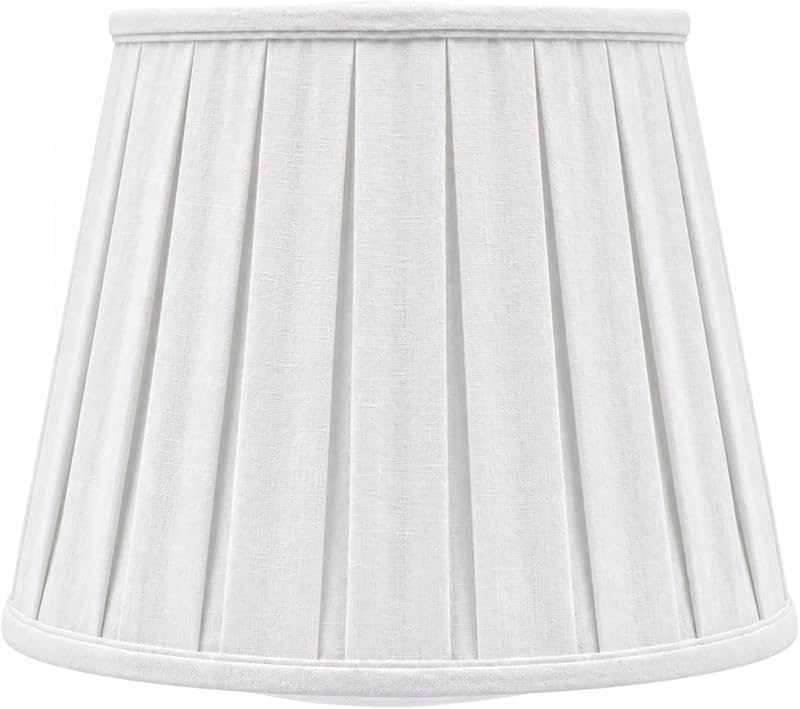 Pantalla lámpara pliegues ingleses blanco lino 10x14.5"