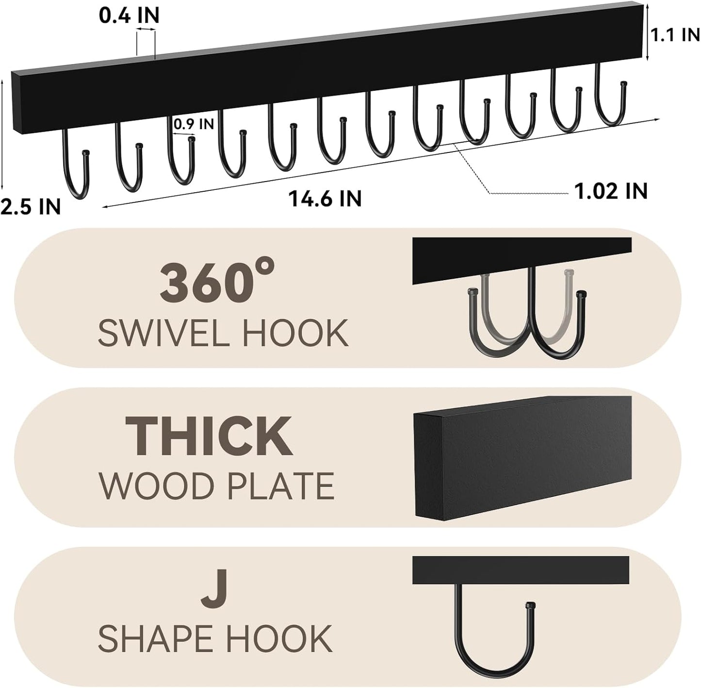Soporte pared organiz. cinturones madera 24 ganchos metal